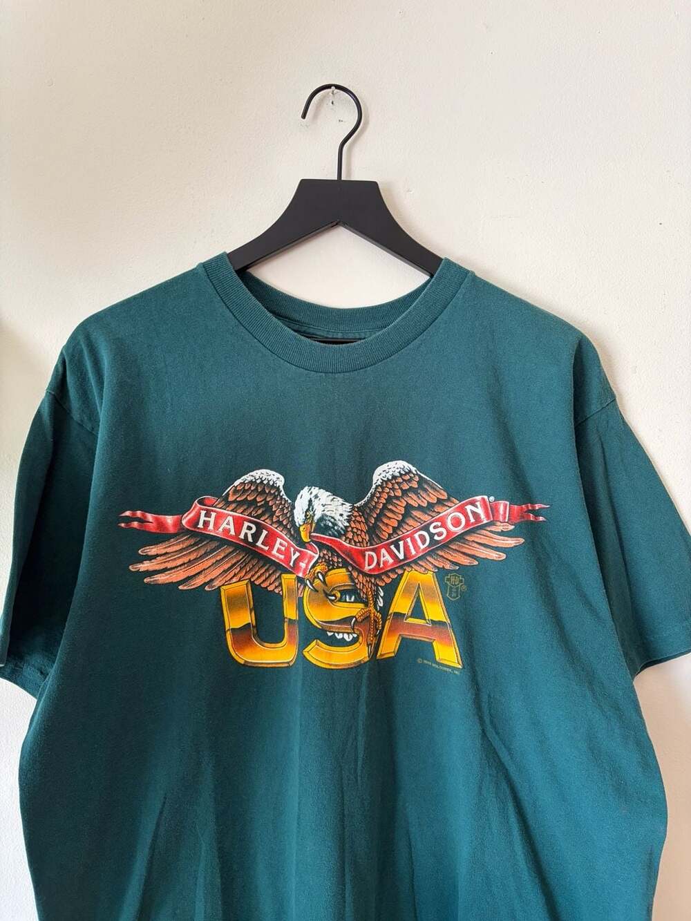 Harley Davidson Usa Eagle T Shirt Size XL Green 1989